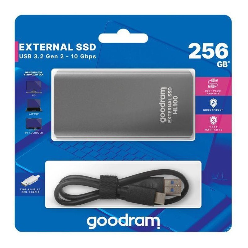 Hard disk esterno USB Type-c 256GB Goodram SSDPR-HL100-256