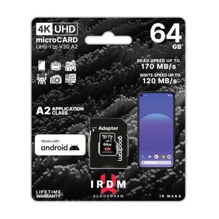 microSD IRDM by GOODRAM 64GB UHS I U3 A2 + adapter