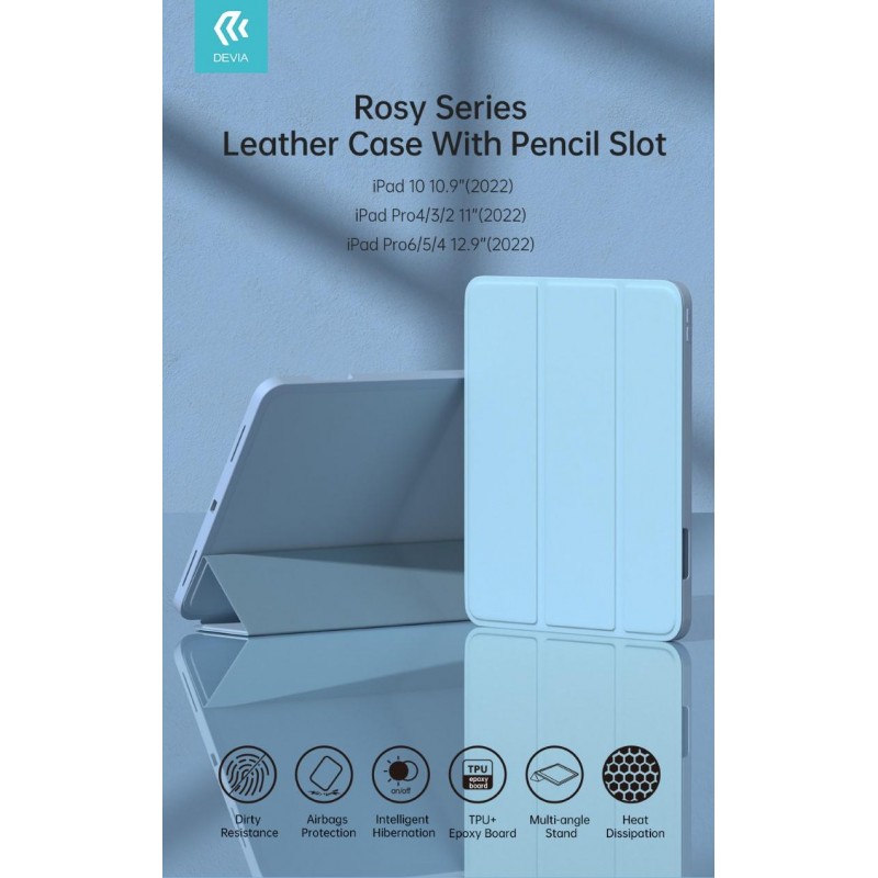 Cover Rosy per iPad 10 10.9 2022 con supporto Pencil Azzurra