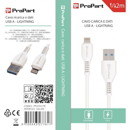 Cavo Lightning Apple 5V 2.4A 2mt Carica e dati Bianco