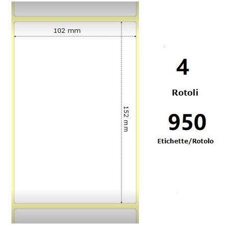 White 102x152mm,950 Et/Rotolo Z-1000D, 4x6x3 Core ,4 Rolls