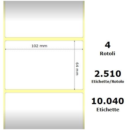 White 102x63.5mm,2510Et/Rotolo Z-1000D, 4x2.5x3Core ,4 Rolls