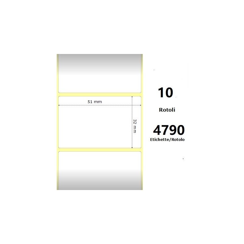 White 51x32mm,4790 Et/Rotolo Z-1000D, 2x1.3x3 Core, 10 Rolls