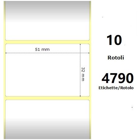 White 51x32mm,4790 Et/Rotolo Z-1000D, 2x1.3x3 Core, 10 Rolls