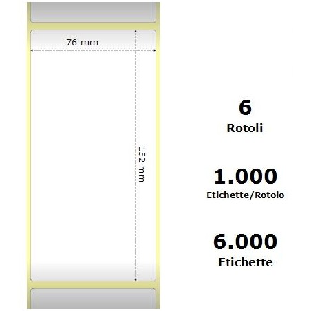 White 76x152mm,1000 Et/Rotolo Z-1000D, 3x6x3 Core, 6 Rolls