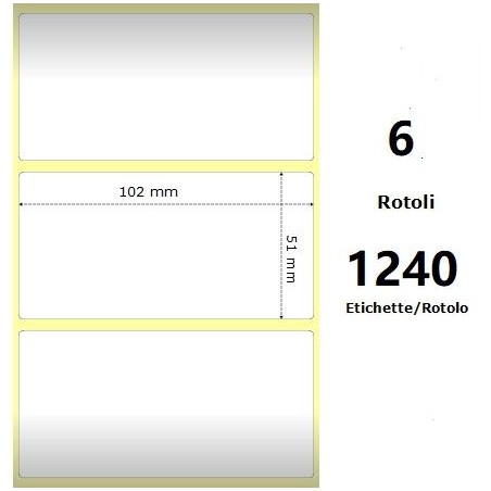 White 102x51mm, 1240 Et/Rotolo Z-2000D 4x2x 1 Core, 6 Rolls