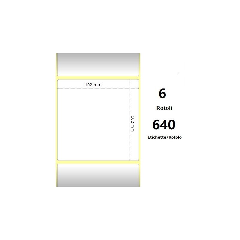 White 102x102mm, 640 Et/Rotolo Z-2000D 4x4x 1 Core, 6 Rolls