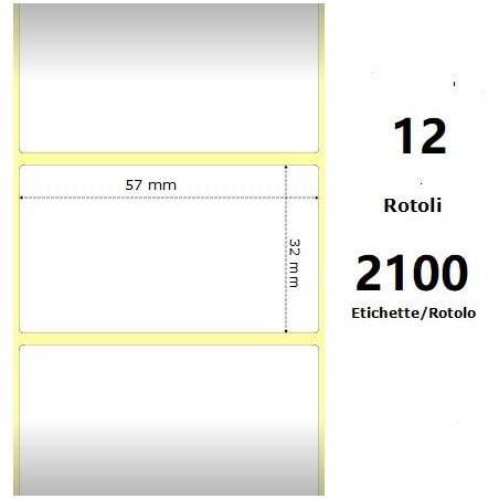 White 57x32mm, 2100Et/Rotolo Z-2000D 2.25x1.25x1Core,12Rolls