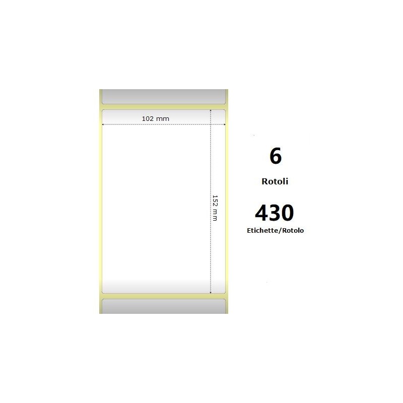 White 102x152mm, 430 Et/Rotolo Z-2000D 4x6x1 Core, 6 Rolls