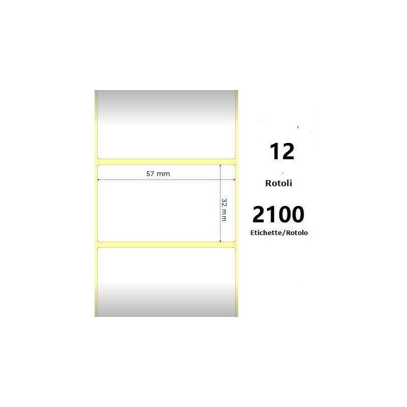 White 57x32mm, 2100Et/Rotolo Z-2000D,2.2x1.3x1Core,12 Rolls