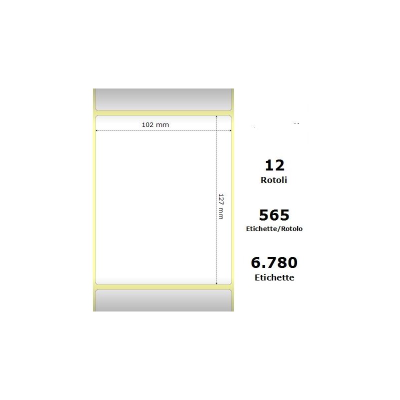 White 102x127mm,565 Et/Rotolo Z-2000D, 4x5x1 Core, 12 Rolls