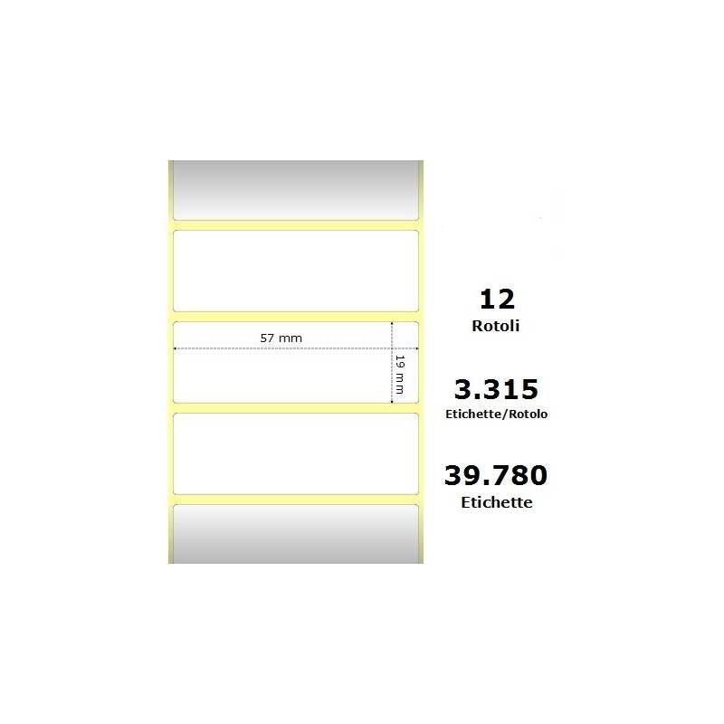 White 57x19mm,3315 Et/Rotolo Z-2000D,2.2x0.7x1Core, 12 Rolls