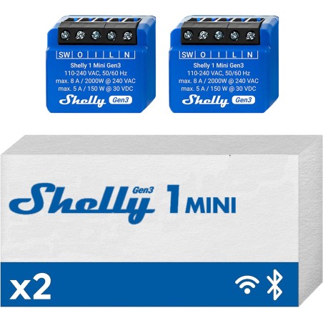 Shelly Mini 1 GEN3 DOUBLE PACK- Smart Relay 8A AC/DC WiFi/BT