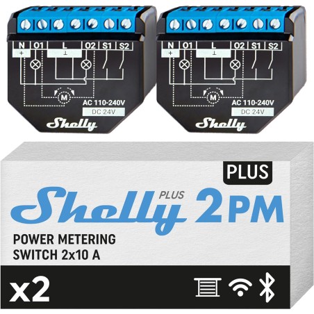 Shelly Plus 2PM DOUBLE PACK - Smart Relay 16A  AC/DC WiFi