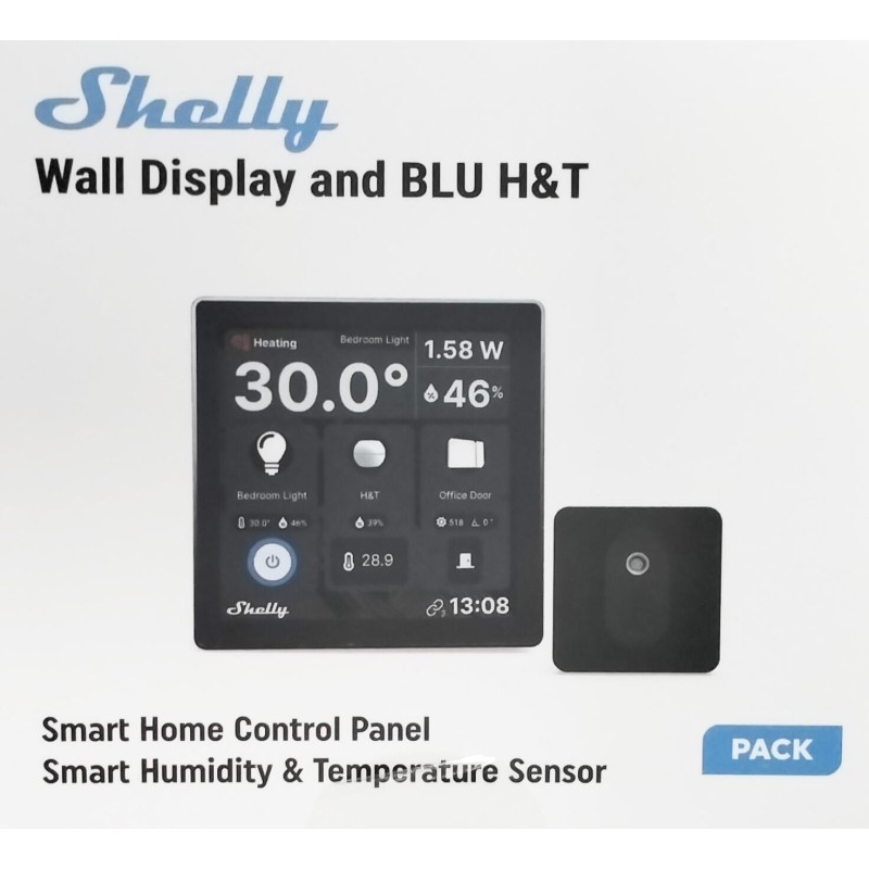 Shelly Wall Display + Sensore H&T - Pannello con Display touch nero