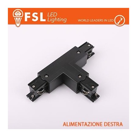 FSL Connettore Forma T destra per Binario Trifase - Colore NERO