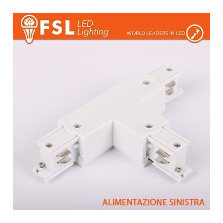 FSL Connettore Forma T sinistra per Binario Trifase - Colore BIANCO