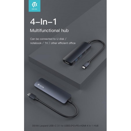 HUB 4 in 1 da Tipo-C a Usb 3 HDMI carica PD