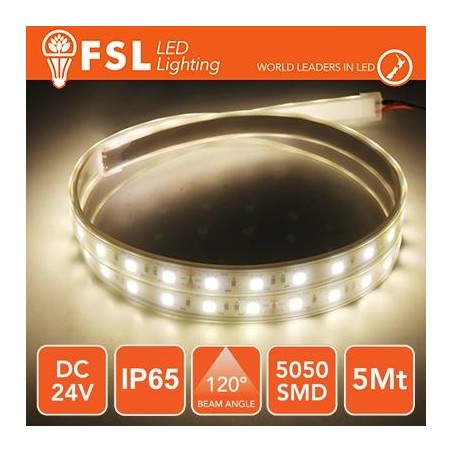 Striscia LED 5050 - 5Metri 12W 1000Lm 4000K 24V IP65 60led