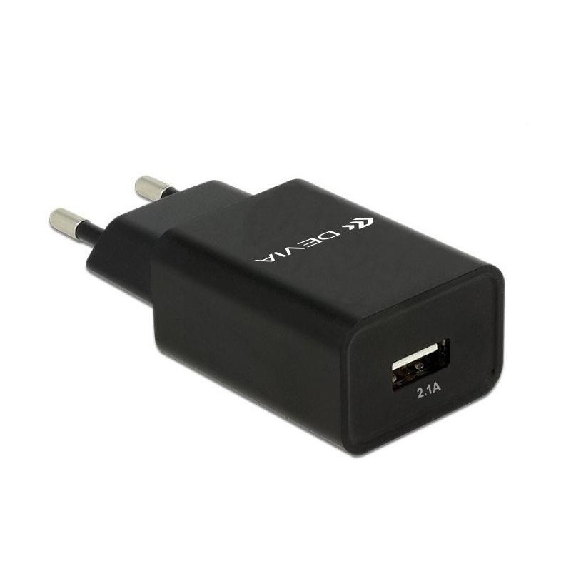 Carica Batterie Devia da muro 2.1 A. 1 uscita USB 10.5W Nero