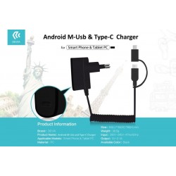 Caricabatteria con Adattatore M-Usb e Usb Type-C 2.1 Amper