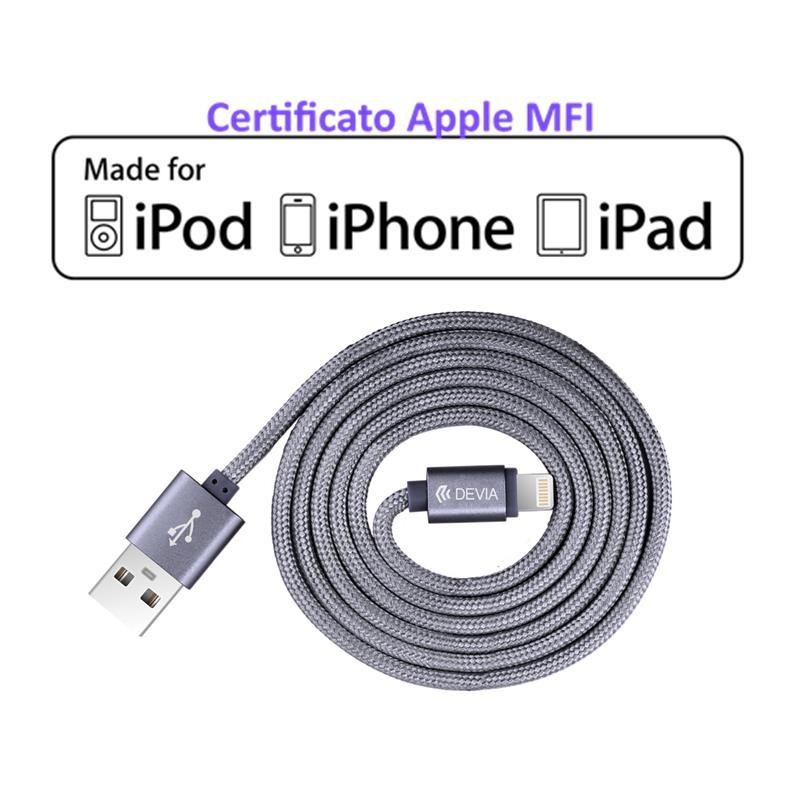 Cavo Lightning in Corda Apple Certificato MFI 1 mt Grigio