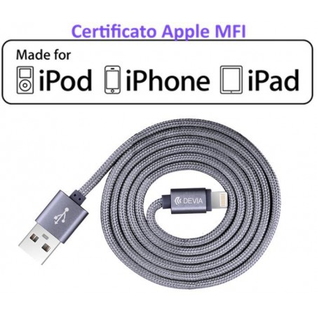 Cavo Lightning in Corda Apple Certificato MFI 1 mt Grigio