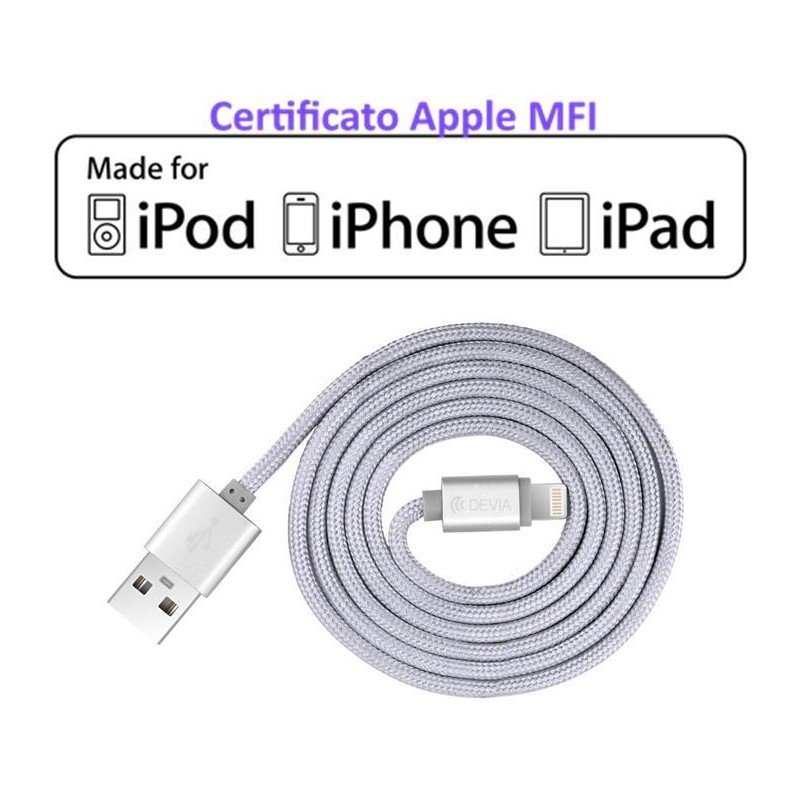 Cavo Lightning in Corda Apple Certificato MFI 1mt Argento