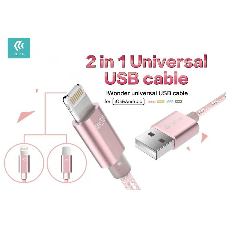 Cavo Universale 1.5mt Micro USB & Lightning in Corda Silver