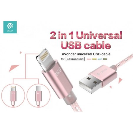 Cavo Universale 1.5mt Micro USB & Lightning in Corda Rosa Go