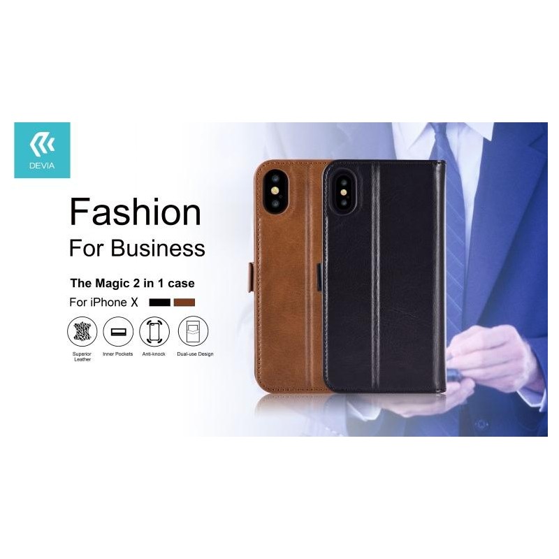 Cover in Pelle con Porta Documenti Magic per iPhone X Nera