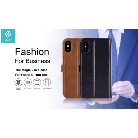 Cover in Pelle con Porta Documenti Magic per iPhone X Marron