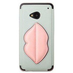 Cover Rock Bacio Monroe in pelle per htC one M7 Grigio Chiar