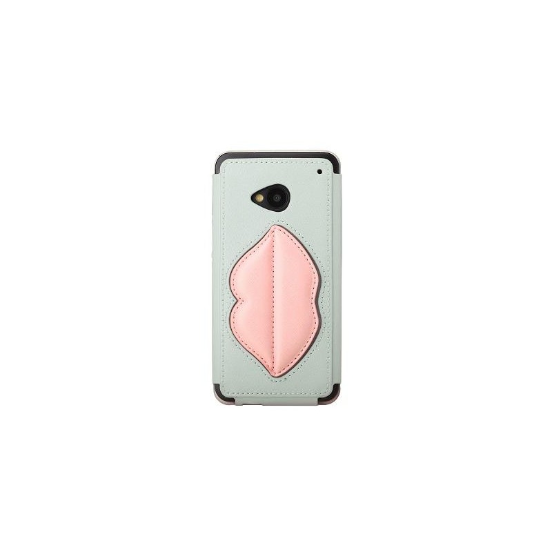 Cover Rock Bacio Monroe in pelle per htC one M7 Grigio Chiar