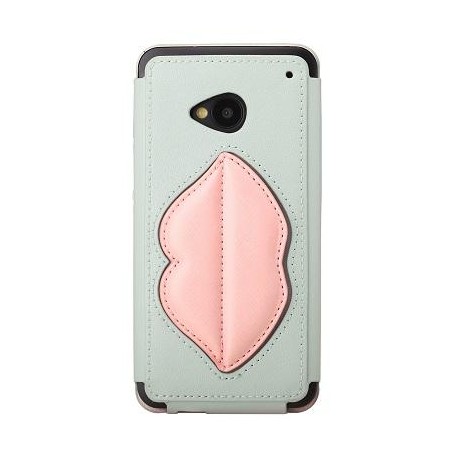 Cover Rock Bacio Monroe in pelle per htC one M7 Grigio Chiar