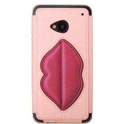 Cover Rock Bacio Monroe in pelle per htC one M7 Rosa Chiaro