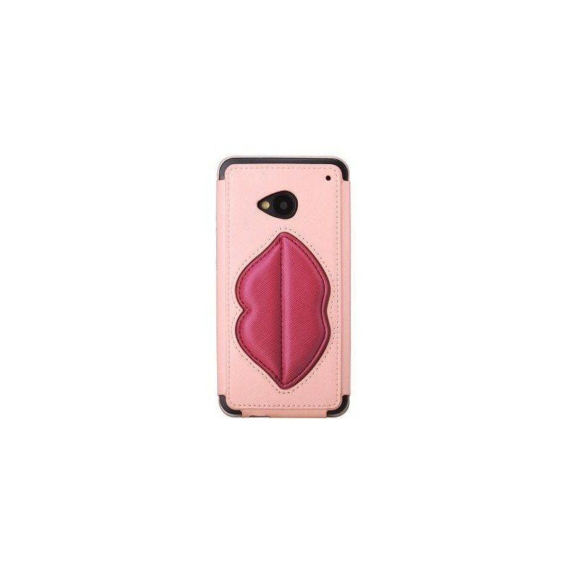 Cover Rock Bacio Monroe in pelle per htC one M7 Rosa Chiaro