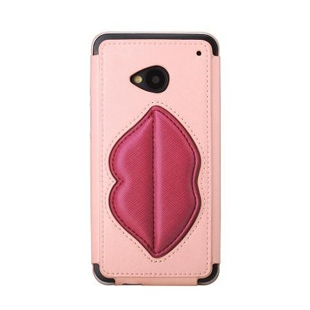 Cover Rock Bacio Monroe in pelle per htC one M7 Rosa Chiaro