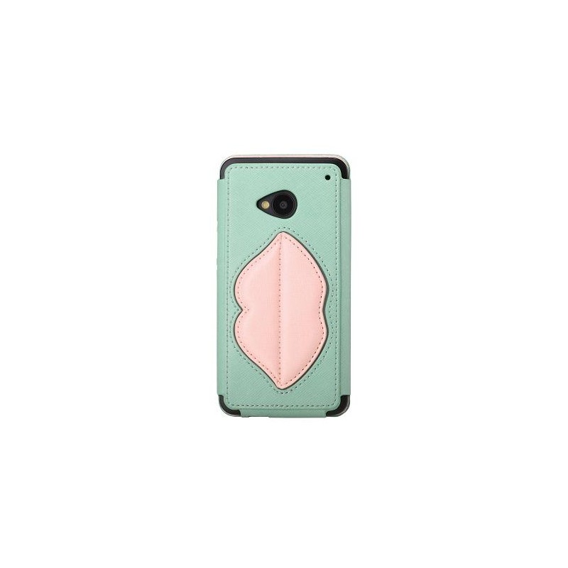 Cover Rock Bacio Monroe in pelle per htC one M7 Verde Chiaro