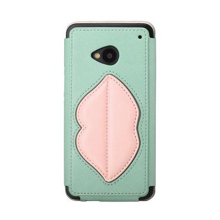 Cover Rock Bacio Monroe in pelle per htC one M7 Verde Chiaro