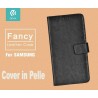 Cover a Libro in Vera Pelle Nera Fancy per Samsung Galaxy S7