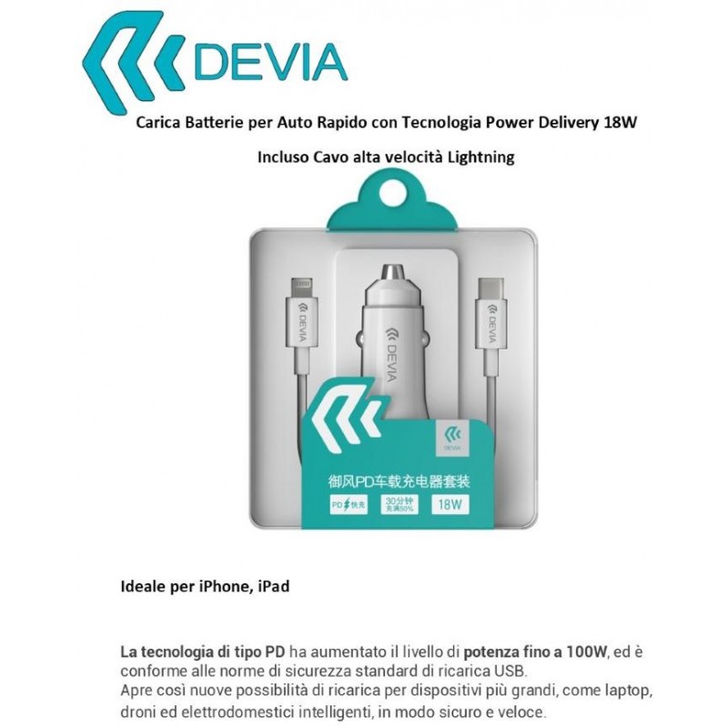 Set Carica e Cavo Lightning Rapidi da Auto PD 18W